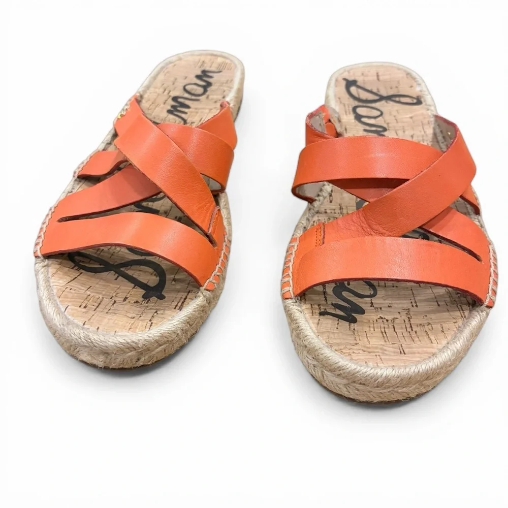 Sam Edelman Averie Espadrille Sandals Orange Leather Cork Footbed 9.5 Women Sz M